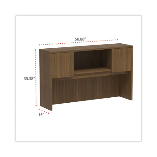 Image of Alera® Alera Valencia Series Hutch with Doors, 4 Compartments, 58.88w x 15d x 35.38h, Modern Walnut