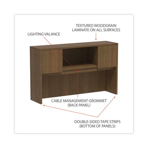 Image of Alera® Alera Valencia Series Hutch with Doors, 4 Compartments, 58.88w x 15d x 35.38h, Modern Walnut