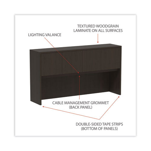Image of Alera® Alera Valencia Series Hutch with Doors, 4 Compartments, 64.75w x 15d x 35.38h, Espresso