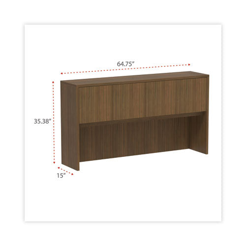 Image of Alera® Alera Valencia Series Hutch with Doors, 4 Compartments, 64.75w x 15d x 35.38h, Modern Walnut