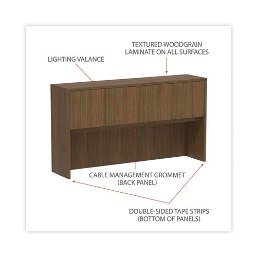 Image of Alera® Alera Valencia Series Hutch with Doors, 4 Compartments, 64.75w x 15d x 35.38h, Modern Walnut