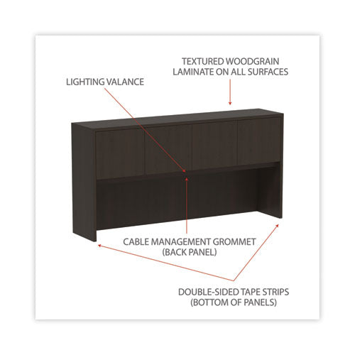 Image of Alera® Alera Valencia Series Hutch with Doors, 4 Compartments, 70.63w x 15d x 35.38h, Espresso