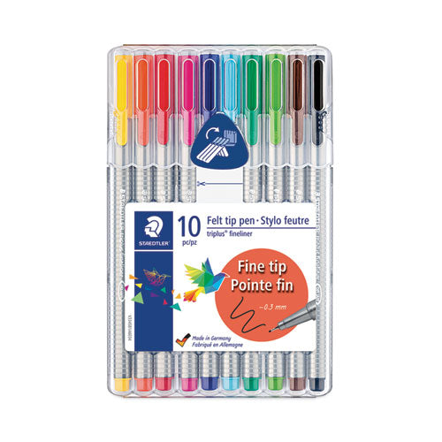 Image of Staedtler® Triplus Fineliner Porous Point Pen, Stick, Extra-Fine 0.3 mm, Assorted Ink and Barrel Colors, 10/Pack