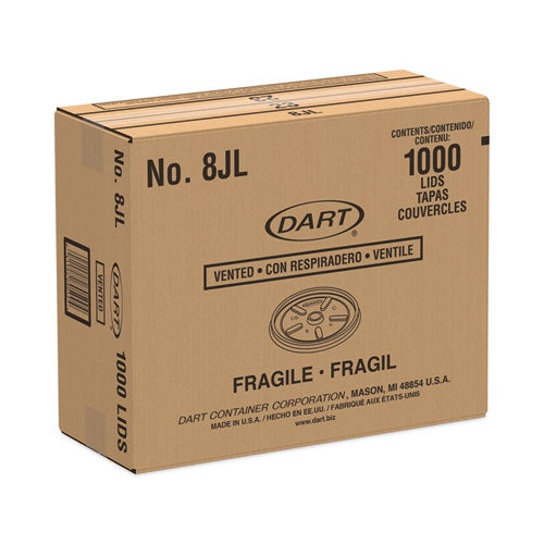 Image of Dart® Plastic Lids, Vented, Fits 8 oz to 10 oz Hot/Cold Foam Cups, White, 100/Pack, 10 Packs/Carton