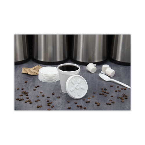 Image of Dart® Plastic Lids, Vented, Fits 8 oz to 10 oz Hot/Cold Foam Cups, White, 100/Pack, 10 Packs/Carton