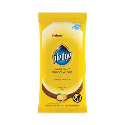 Image of Pledge® Lemon Scent Wet Wipes, Cloth, 7 X 10, White, 24/pack, 12 Packs/carton