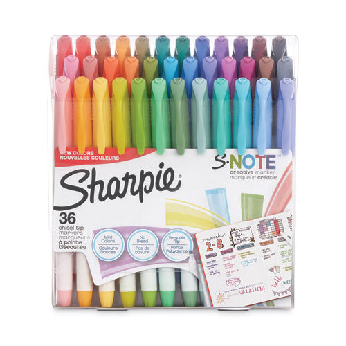 Image of Sharpie® S-Note Creative Markers, Assorted Ink Colors, Bullet/Chisel Tip, Assorted Barrel Colors, 36/Pack