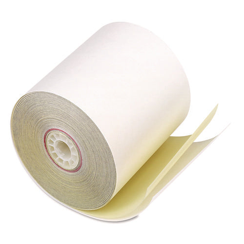 Image of Iconex Impact Printing Carbonless Paper Rolls, 3" X 90 Ft, White/canary, 50/carton