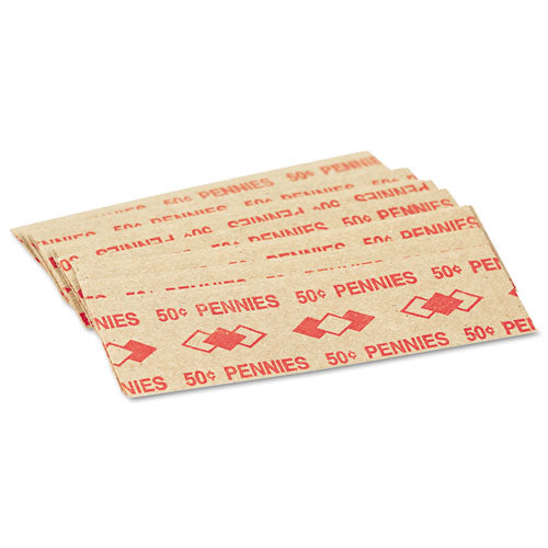 Image of Iconex Tubular Coin Wrappers, Pennies, $.50, Pop-Open Wrappers, 1000/pack