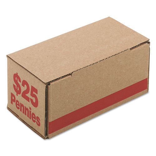 Image of Iconex Corrugated Cardboard Coin Storage With Denomination Printed On Side, 8.5 X 4.38 X 3.63, Red