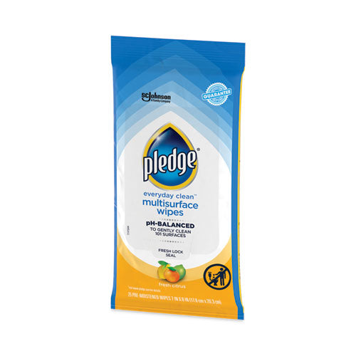 Image of Pledge® Multi-Surface Cleaner Wet Wipes, Cloth, 7 x 10, Fresh Citrus, White, 25 Wipes