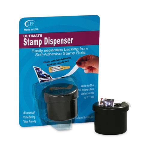 Image of LEE Ultimate Stamp Dispenser, One 100 Count Roll, Black, Plastic, 2" Diameter x 1.69"h