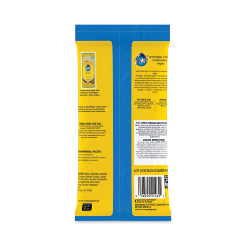 Image of Pledge® Multi-Surface Cleaner Wet Wipes, Cloth, 7 x 10, Fresh Citrus, White, 25 Wipes