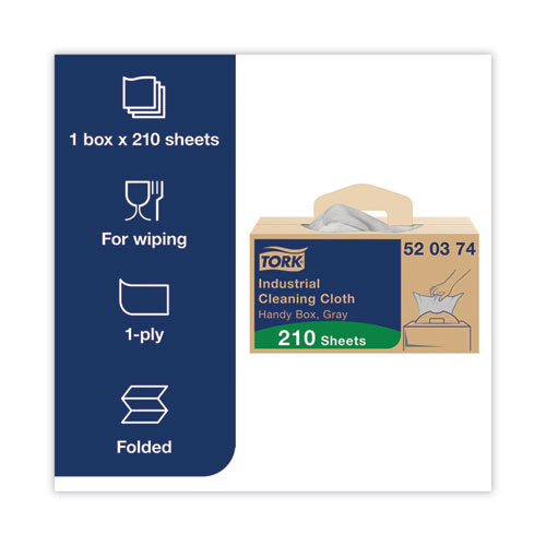 Image of Tork® Industrial Cleaning Cloths, 1-Ply, 16.34 x 14, Gray, 210 Wipes/Box