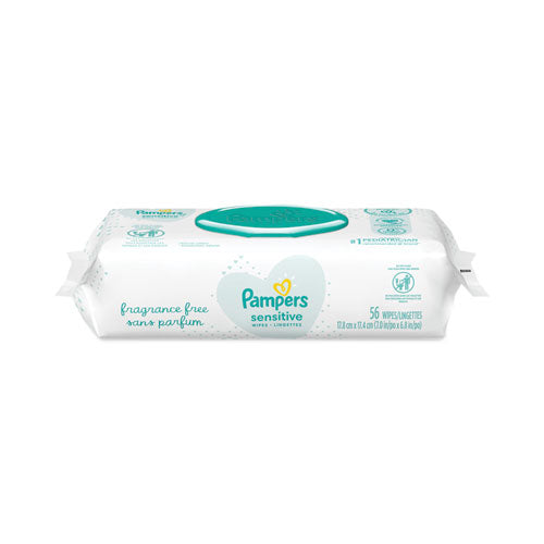 Image of Pampers® Sensitive Baby Wipes, 1-Ply, 6.8 x 7, Unscented, White, 56/Pack, 8 Packs/Carton
