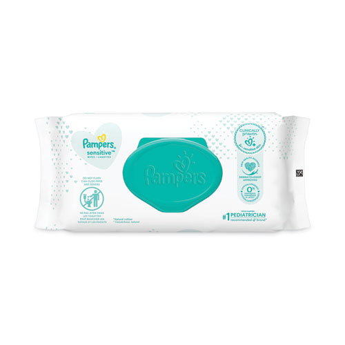 Image of Pampers® Sensitive Baby Wipes, 1-Ply, 6.8 x 7, Unscented, White, 56/Pack, 8 Packs/Carton
