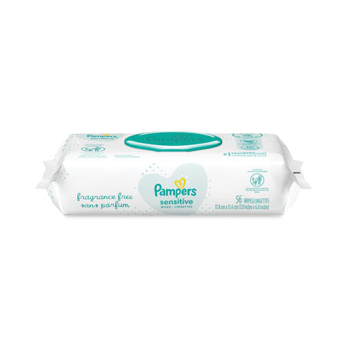 Image of Pampers® Sensitive Baby Wipes, 1-Ply, 6.8 x 7, Unscented, White, 56/Pack