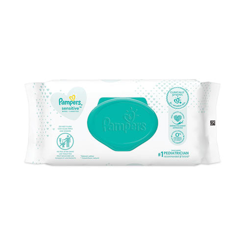 Image of Pampers® Sensitive Baby Wipes, 1-Ply, 6.8 x 7, Unscented, White, 56/Pack