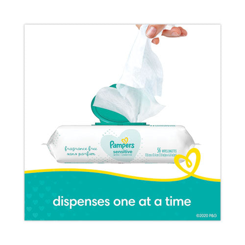 Image of Pampers® Sensitive Baby Wipes, 1-Ply, 6.8 x 7, Unscented, White, 56/Pack