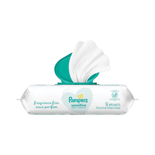 Image of Pampers® Sensitive Baby Wipes, 1-Ply, 6.8 x 7, Unscented, White, 56/Pack