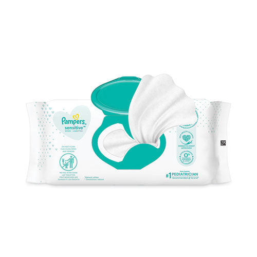 Image of Pampers® Sensitive Baby Wipes, 1-Ply, 6.8 x 7, Unscented, White, 56/Pack, 8 Packs/Carton