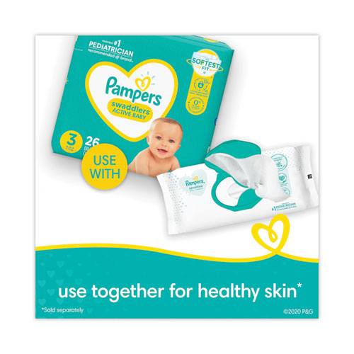 Image of Pampers® Sensitive Baby Wipes, 1-Ply, 6.8 x 7, Unscented, White, 56/Pack