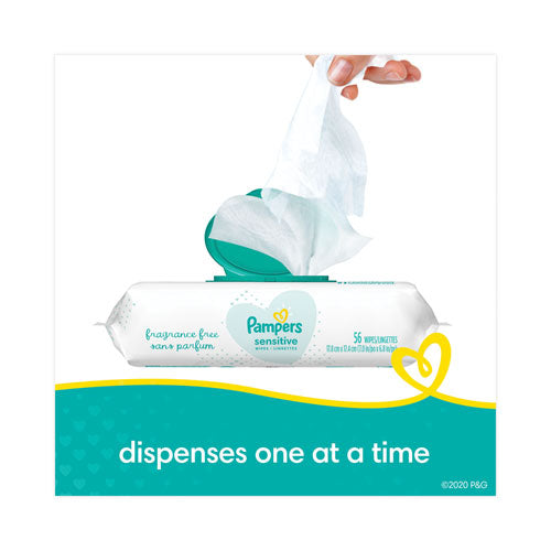 Image of Pampers® Sensitive Baby Wipes, 1-Ply, 6.8 x 7, Unscented, White, 56/Pack, 8 Packs/Carton