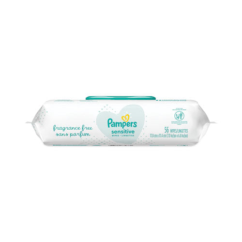 Image of Pampers® Sensitive Baby Wipes, 1-Ply, 6.8 x 7, Unscented, White, 56/Pack, 8 Packs/Carton
