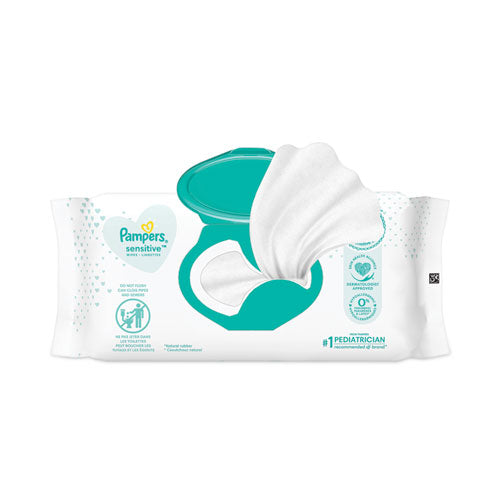 Image of Pampers® Sensitive Baby Wipes, 1-Ply, 6.8 x 7, Unscented, White, 56/Pack