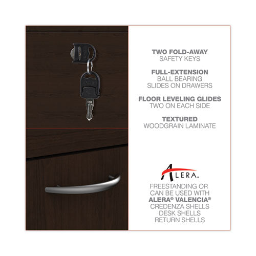 Image of Alera® Alera Valencia Series Full Pedestal File, Left/right, 3-Drawers: Box/box/file, Legal/letter, Espresso, 15.63" X 20.5" X 28.5"