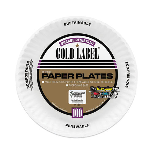 Image of AJM Packaging Corporation Coated Paper Plates, 9" Dia, White, 100/pack, 12 Packs/carton