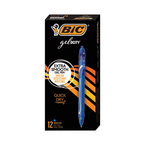 Image of BIC® Gel-Ocity Quick Dry Gel Pen, Retractable, Medium 0.7 Mm, Blue Ink, Blue Barrel, Dozen