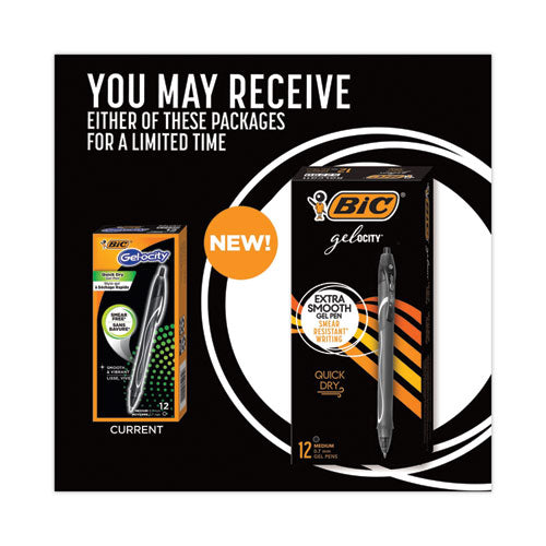 Image of BIC® Gel-Ocity Quick Dry Gel Pen, Retractable, Medium 0.7 Mm, Black Ink, Black Barrel, Dozen