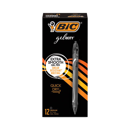 Image of BIC® Gel-Ocity Quick Dry Gel Pen, Retractable, Medium 0.7 Mm, Black Ink, Black Barrel, Dozen