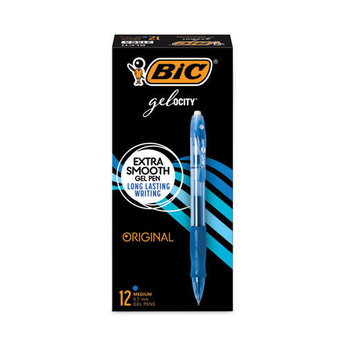 Image of BIC® Gel-Ocity Gel Pen, Retractable, Medium 0.7 Mm, Blue Ink, Translucent Blue Barrel, Dozen