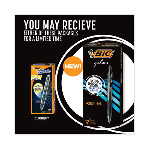 Image of BIC® Gel-Ocity Gel Pen, Retractable, Medium 0.7 Mm, Black Ink, Translucent Black Barrel, Dozen