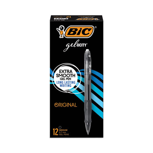 Image of BIC® Gel-Ocity Gel Pen, Retractable, Medium 0.7 Mm, Black Ink, Translucent Black Barrel, Dozen
