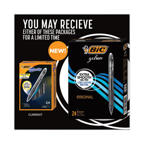 Image of BIC® Gel-ocity Gel Pen Value Pack, Retractable, Medium 0.7 mm, Black Ink, Clear/Black Barrel, 24/Pack