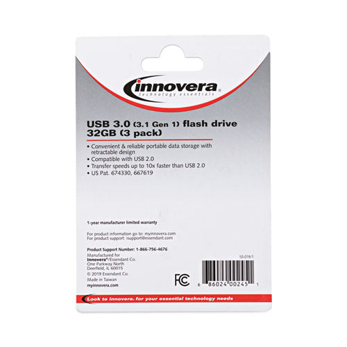 Image of Innovera® Usb 3.0 Flash Drive, 32 Gb, 3/pack