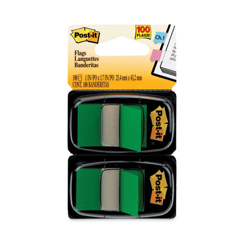 Image of Post-it® Flags Standard Page Flags in Dispenser, Green, 50 Flags/Dispenser, 2 Dispensers/Pack