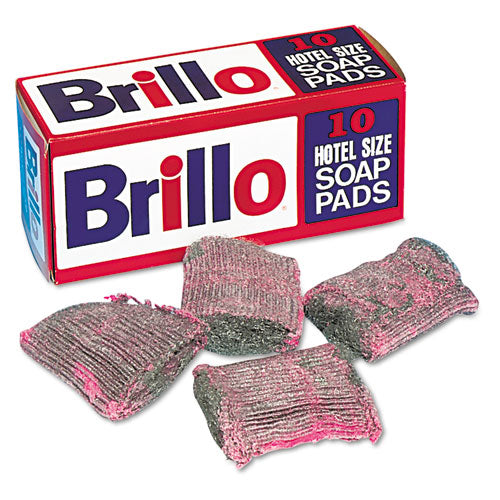 Image of Brillo® Hotel Size Soap Pad, 4 X 4, Charcoal/pink, 10/box