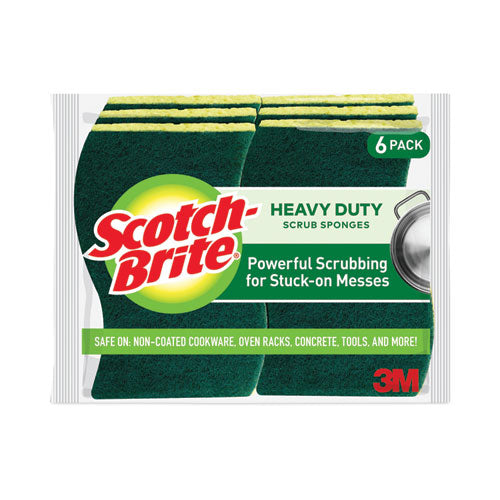 Image of Scotch-Brite® Heavy-Duty Scrub Sponge, 4.5 X 2.7, 0.6" Thick, Yellow/green, 6/pack