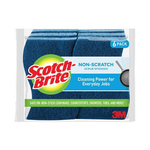 Image of Scotch-Brite® Non-Scratch Multi-Purpose Scrub Sponge, 4.4 X 2.6, 0.8" Thick, Blue, 6/pack