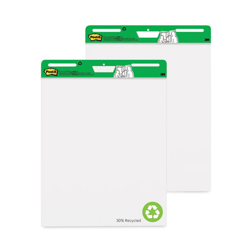 Image of Post-it® Easel Pads Super Sticky Vertical-Orientation Self-Stick Easel Pads, Green Headband, Unruled, 25 x 30, White, 30 Sheets, 2/Carton