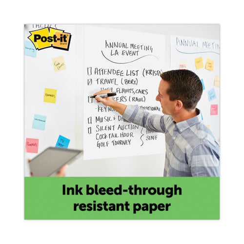 Image of Post-it® Easel Pads Super Sticky Vertical-Orientation Self-Stick Easel Pads, Green Headband, Unruled, 25 x 30, White, 30 Sheets, 2/Carton