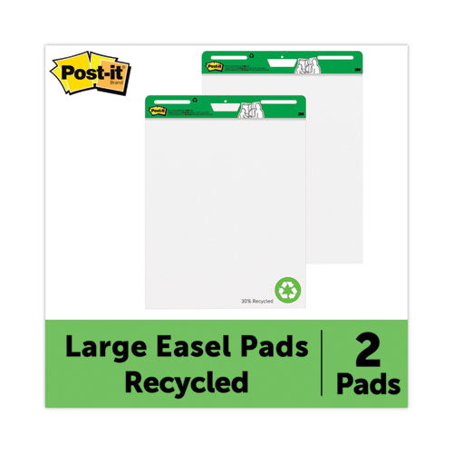 Image of Post-it® Easel Pads Super Sticky Vertical-Orientation Self-Stick Easel Pads, Green Headband, Unruled, 25 x 30, White, 30 Sheets, 2/Carton