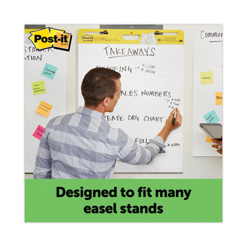 Image of Post-it® Easel Pads Super Sticky Vertical-Orientation Self-Stick Easel Pad Value Pack, Green Headband, Unruled, 25 x 30, White, 30 Sheets, 6/Carton