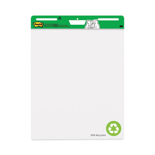 Image of Post-it® Easel Pads Super Sticky Vertical-Orientation Self-Stick Easel Pad Value Pack, Green Headband, Unruled, 25 x 30, White, 30 Sheets, 6/Carton