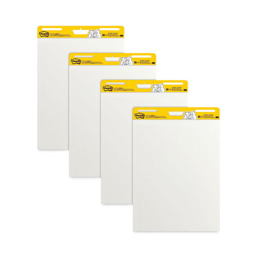 Image of Post-it® Easel Pads Super Sticky Vertical-Orientation Self-Stick Easel Pad Value Pack, Unruled, 25 x 30, White, 30 Sheets, 4/Carton