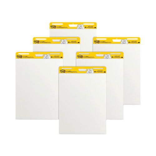 Image of Post-it® Easel Pads Super Sticky Vertical-Orientation Self-Stick Easel Pad Value Pack, Unruled, 25 x 30, White, 30 Sheets, 6/Carton